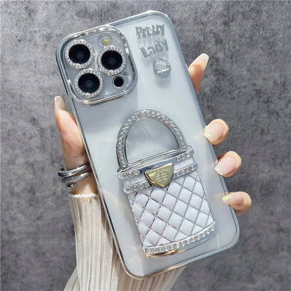 For iPhone 15 Pro Max Case Mirror Kickstand TPU+PC Mobile Back Cover Design