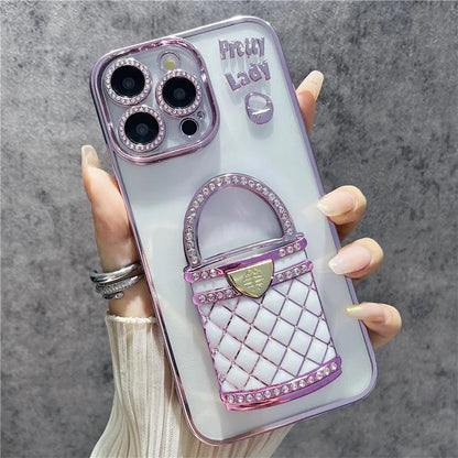 For iPhone 15 Pro Max Case Mirror Kickstand TPU+PC Mobile Back Cover Design