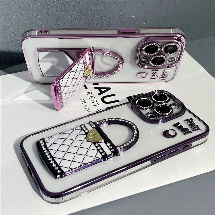 For iPhone 16 Pro Case Mirror Kickstand TPU+PC Mobile Back Cover Design