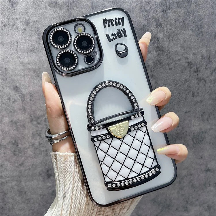 For iPhone 16 Pro Case Mirror Kickstand TPU+PC Mobile Back Cover Design