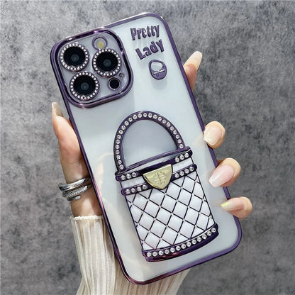 For iPhone 16 Pro Case Mirror Kickstand TPU+PC Mobile Back Cover Design