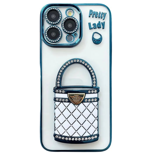 For iPhone 16 Pro Max Case Mirror Kickstand TPU+PC Mobile Back Cover Design