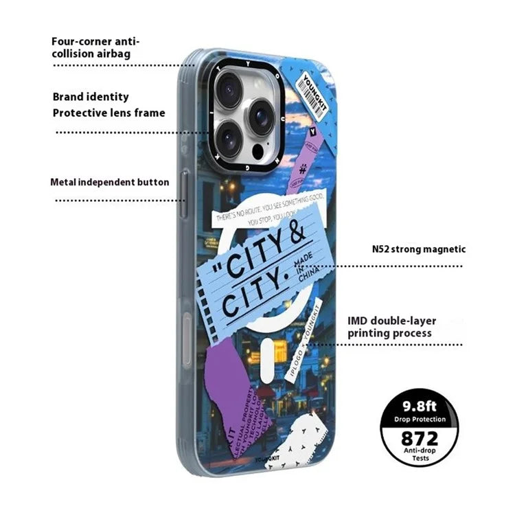 YOUNGKIT City Series for iPhone 16 Pro Max Magnetic Case Shockproof IMD TPU Phone Cover