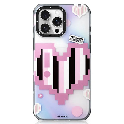 YOUNGKIT Pixel Heart Series for iPhone 16 Pro Magnetic Case IMD TPU Mobile Back Cover Design