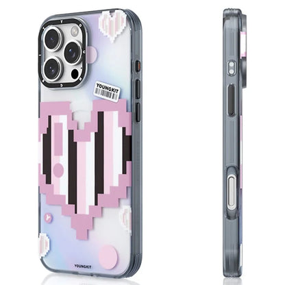 YOUNGKIT Pixel Heart Series for iPhone 16 Pro Magnetic Case IMD TPU Mobile Back Cover Design