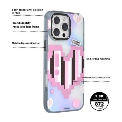 YOUNGKIT Pixel Heart Series for iPhone 16 Pro Magnetic Case IMD TPU Mobile Back Cover Design
