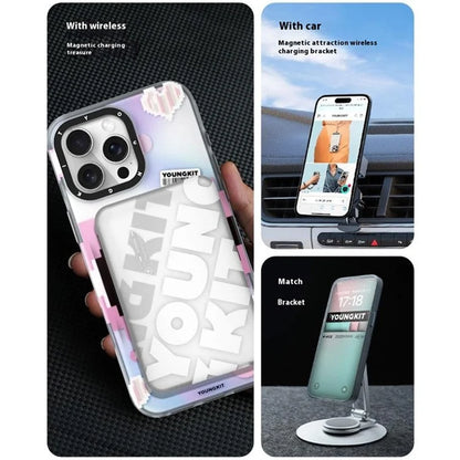 YOUNGKIT Pixel Heart Series for iPhone 16 Pro Magnetic Case IMD TPU Mobile Back Cover Design