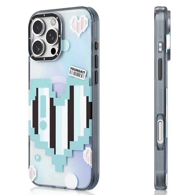 YOUNGKIT Pixel Heart Series for iPhone 16 Pro Magnetic Case IMD TPU Mobile Back Cover Design