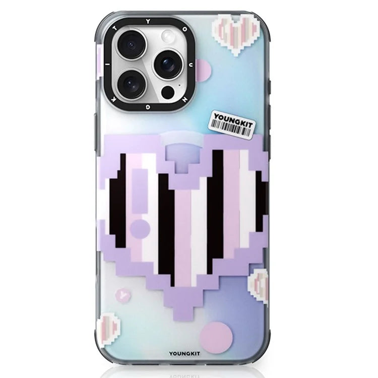 YOUNGKIT Pixel Heart Series for iPhone 16 Pro Magnetic Case IMD TPU Mobile Back Cover Design