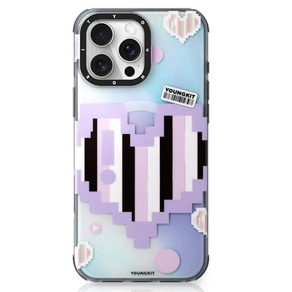 YOUNGKIT Pixel Heart Series for iPhone 16 Pro Magnetic Case IMD TPU Mobile Back Cover Design