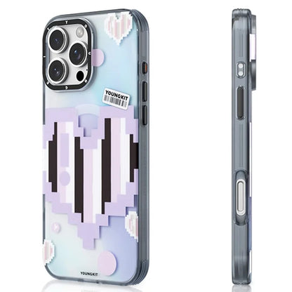 YOUNGKIT Pixel Heart Series for iPhone 16 Pro Magnetic Case IMD TPU Mobile Back Cover Design