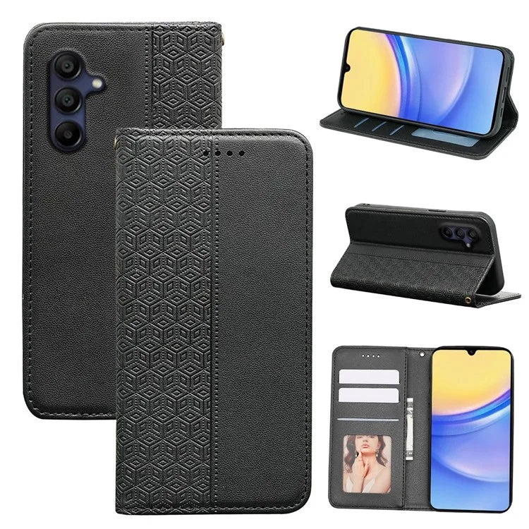 For Samsung Galaxy A16 5G Wallet Phone Case Strong Magnetic Checkered Pattern Imprint Leather Flip Cover