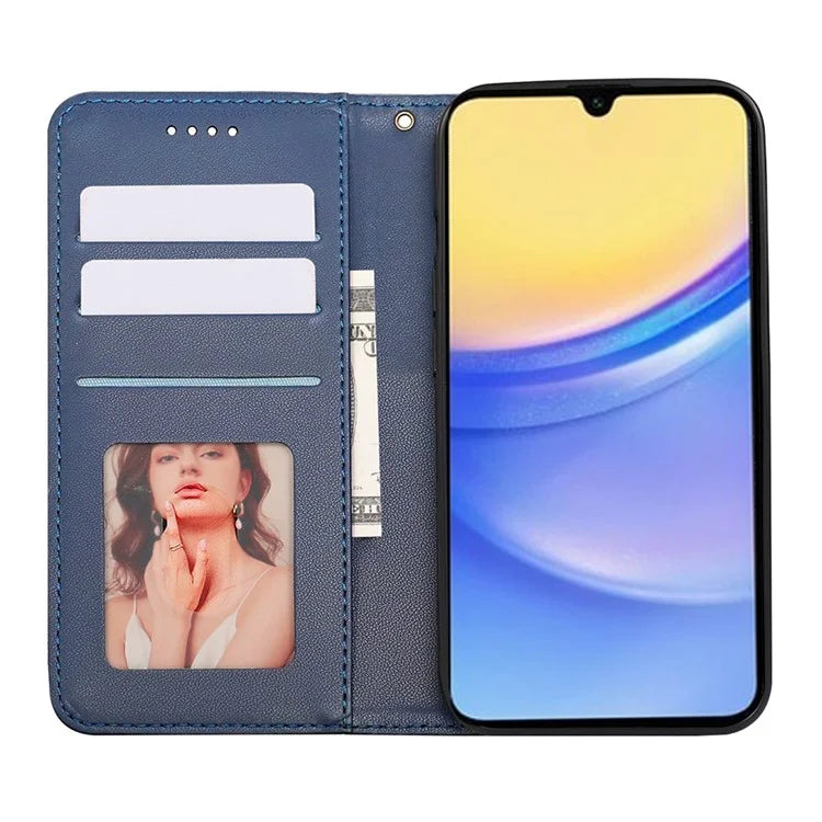 For Samsung Galaxy A16 5G Wallet Phone Case Strong Magnetic Checkered Pattern Imprint Leather Flip Cover