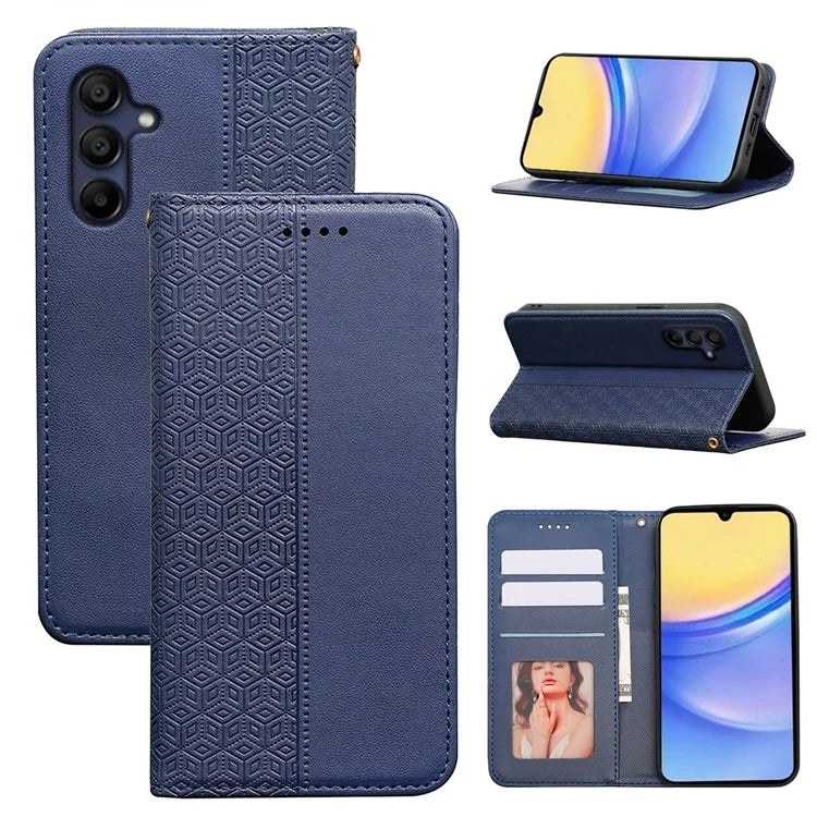 For Samsung Galaxy A16 5G Wallet Phone Case Strong Magnetic Checkered Pattern Imprint Leather Flip Cover