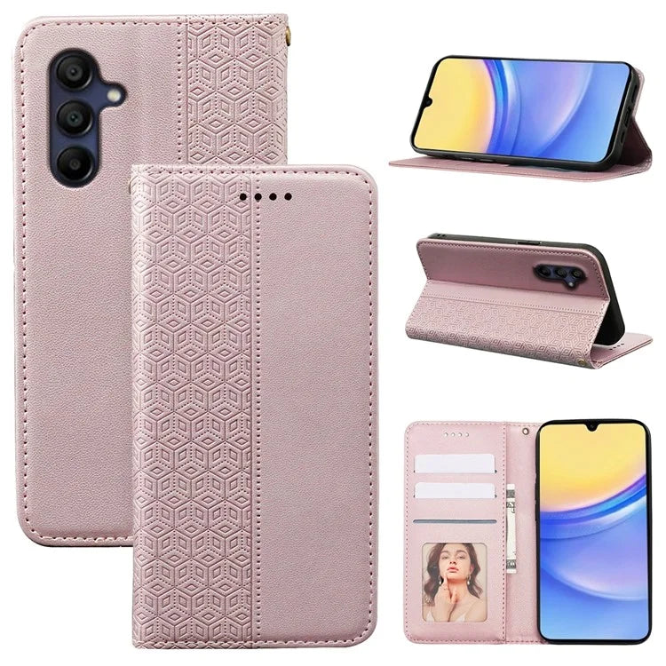 For Samsung Galaxy A16 5G Wallet Phone Case Strong Magnetic Checkered Pattern Imprint Leather Flip Cover