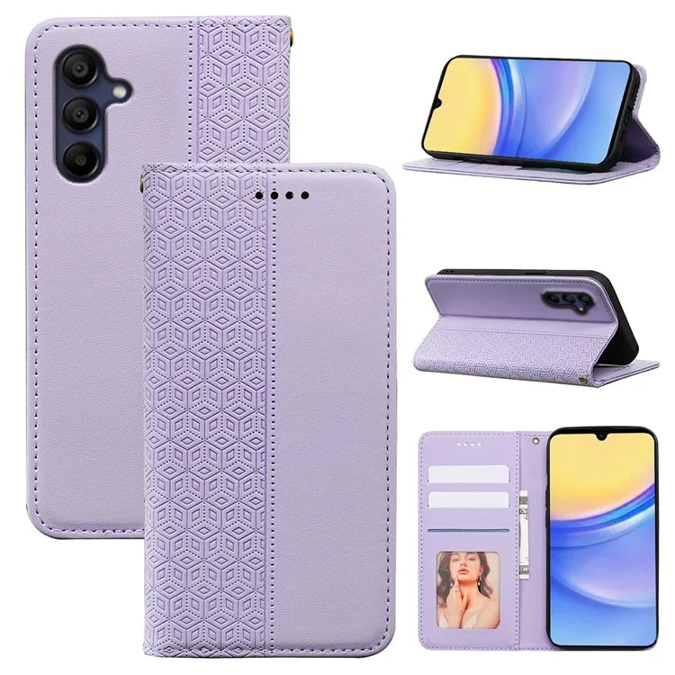 For Samsung Galaxy A16 5G Wallet Phone Case Strong Magnetic Checkered Pattern Imprint Leather Flip Cover