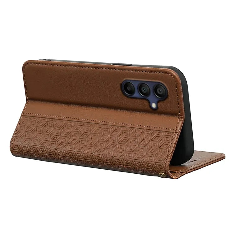 For Samsung Galaxy A16 5G Wallet Phone Case Strong Magnetic Checkered Pattern Imprint Leather Flip Cover