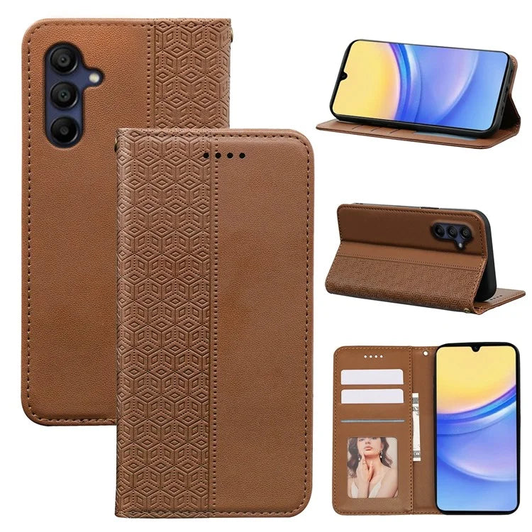 For Samsung Galaxy A16 5G Wallet Phone Case Strong Magnetic Checkered Pattern Imprint Leather Flip Cover