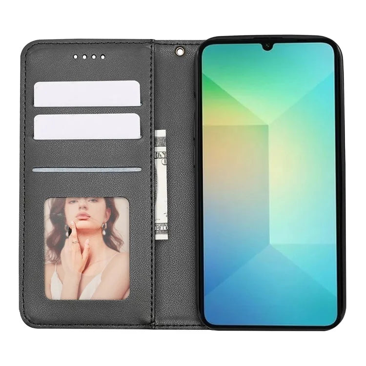 For Samsung Galaxy A06 Wallet Phone Case Strong Magnetic Checkered Pattern Imprint Leather Flip Cover