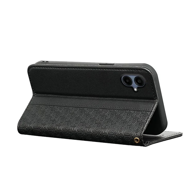 For Samsung Galaxy A06 Wallet Phone Case Strong Magnetic Checkered Pattern Imprint Leather Flip Cover