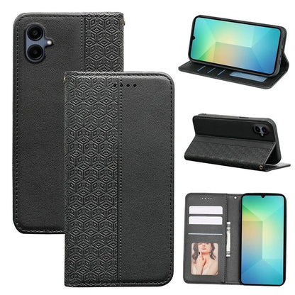 For Samsung Galaxy A06 Wallet Phone Case Strong Magnetic Checkered Pattern Imprint Leather Flip Cover