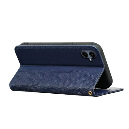 For Samsung Galaxy A06 Wallet Phone Case Strong Magnetic Checkered Pattern Imprint Leather Flip Cover