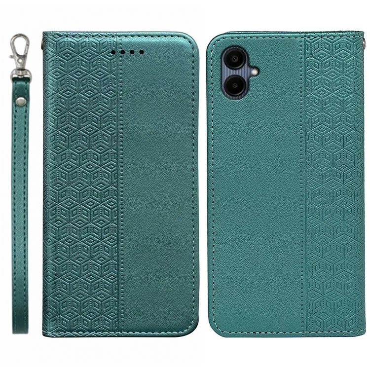 For Samsung Galaxy A06 Wallet Phone Case Strong Magnetic Checkered Pattern Imprint Leather Flip Cover