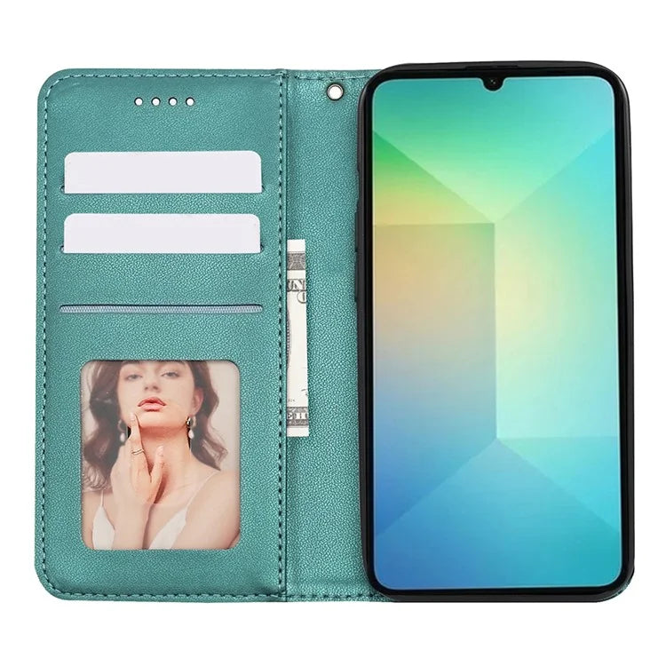 For Samsung Galaxy A06 Wallet Phone Case Strong Magnetic Checkered Pattern Imprint Leather Flip Cover