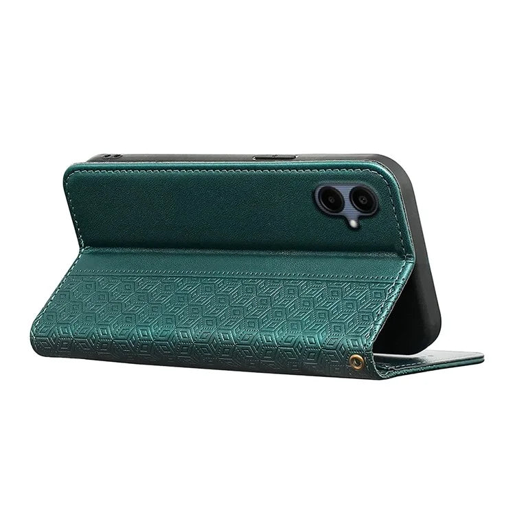 For Samsung Galaxy A06 Wallet Phone Case Strong Magnetic Checkered Pattern Imprint Leather Flip Cover