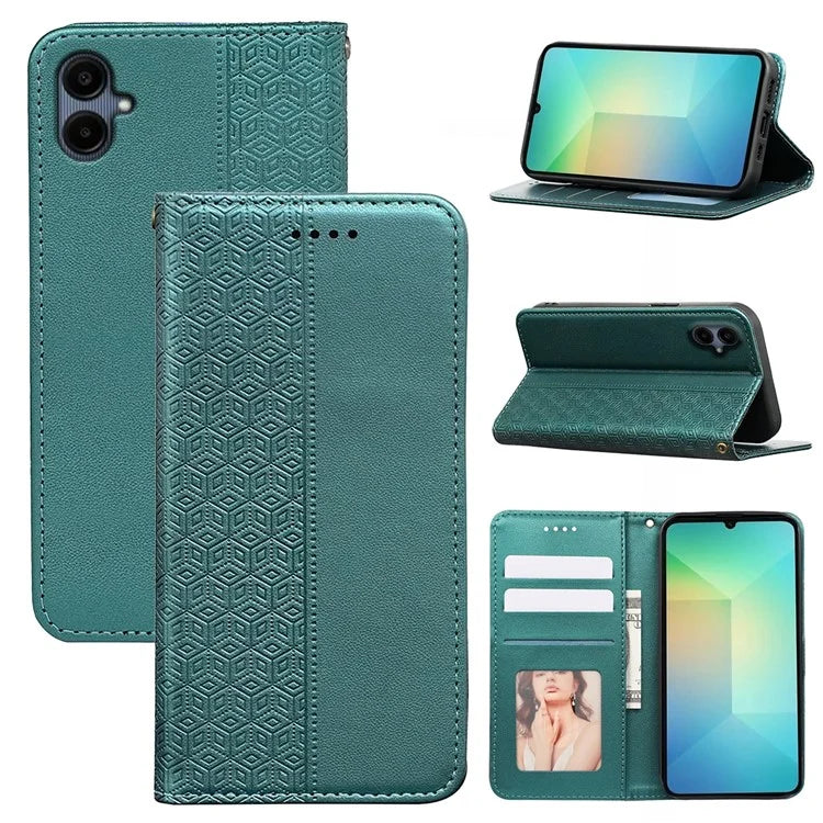 For Samsung Galaxy A06 Wallet Phone Case Strong Magnetic Checkered Pattern Imprint Leather Flip Cover