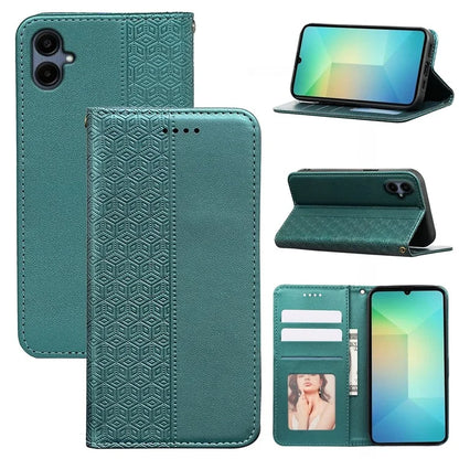 For Samsung Galaxy A06 Wallet Phone Case Strong Magnetic Checkered Pattern Imprint Leather Flip Cover