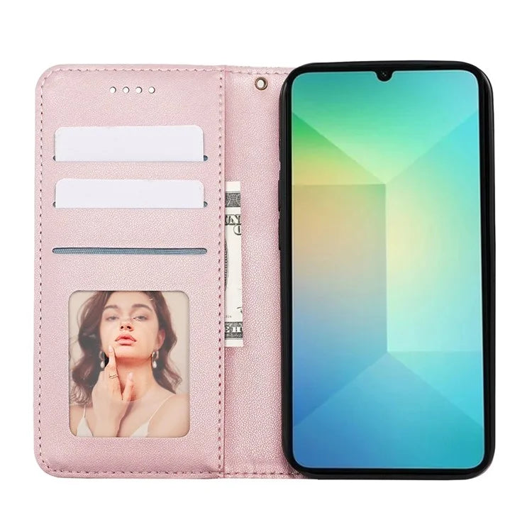 For Samsung Galaxy A06 Wallet Phone Case Strong Magnetic Checkered Pattern Imprint Leather Flip Cover