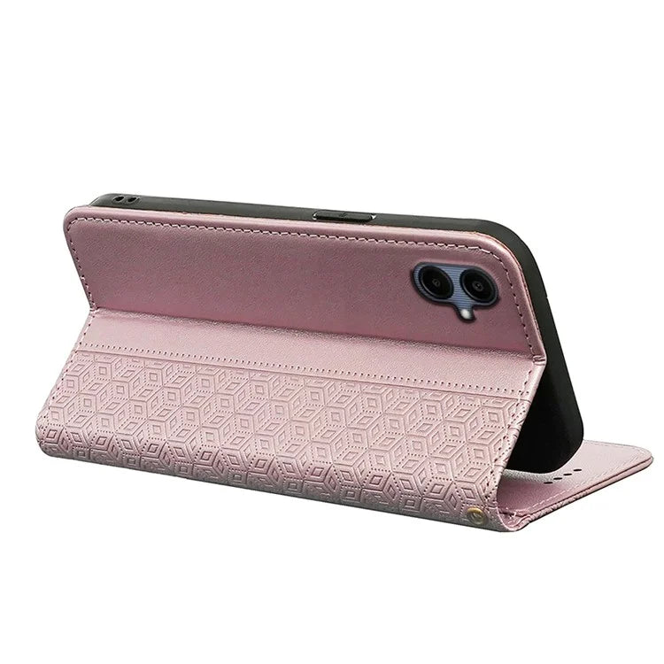 For Samsung Galaxy A06 Wallet Phone Case Strong Magnetic Checkered Pattern Imprint Leather Flip Cover