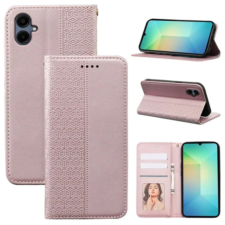For Samsung Galaxy A06 Wallet Phone Case Strong Magnetic Checkered Pattern Imprint Leather Flip Cover