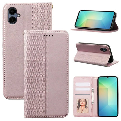 For Samsung Galaxy A06 Wallet Phone Case Strong Magnetic Checkered Pattern Imprint Leather Flip Cover