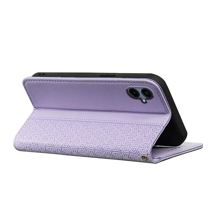For Samsung Galaxy A06 Wallet Phone Case Strong Magnetic Checkered Pattern Imprint Leather Flip Cover
