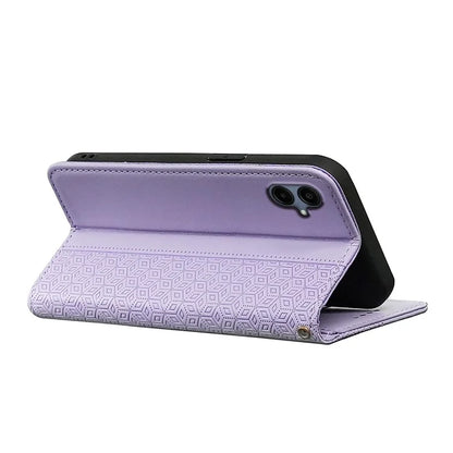 For Samsung Galaxy A06 Wallet Phone Case Strong Magnetic Checkered Pattern Imprint Leather Flip Cover