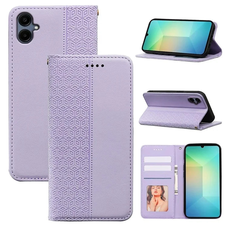 For Samsung Galaxy A06 Wallet Phone Case Strong Magnetic Checkered Pattern Imprint Leather Flip Cover