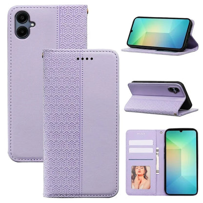 For Samsung Galaxy A06 Wallet Phone Case Strong Magnetic Checkered Pattern Imprint Leather Flip Cover
