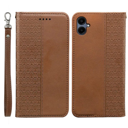 For Samsung Galaxy A06 Wallet Phone Case Strong Magnetic Checkered Pattern Imprint Leather Flip Cover