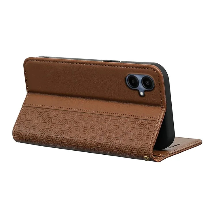 For Samsung Galaxy A06 Wallet Phone Case Strong Magnetic Checkered Pattern Imprint Leather Flip Cover