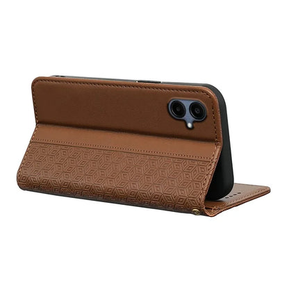 For Samsung Galaxy A06 Wallet Phone Case Strong Magnetic Checkered Pattern Imprint Leather Flip Cover