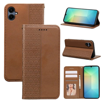 For Samsung Galaxy A06 Wallet Phone Case Strong Magnetic Checkered Pattern Imprint Leather Flip Cover