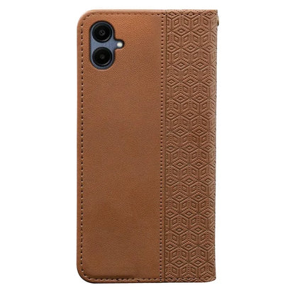 For Samsung Galaxy A06 Wallet Phone Case Strong Magnetic Checkered Pattern Imprint Leather Flip Cover