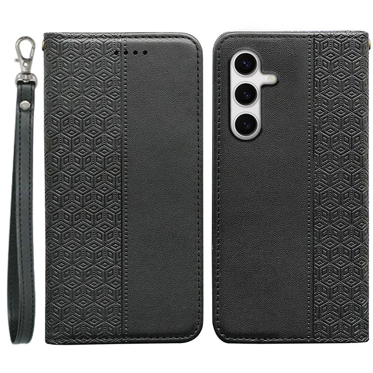 For Samsung Galaxy S24 FE Wallet Phone Case Strong Magnetic Checkered Pattern Imprint Leather Flip Cover