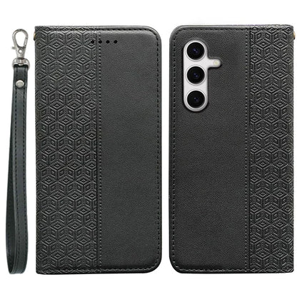 For Samsung Galaxy S24 FE Wallet Phone Case Strong Magnetic Checkered Pattern Imprint Leather Flip Cover