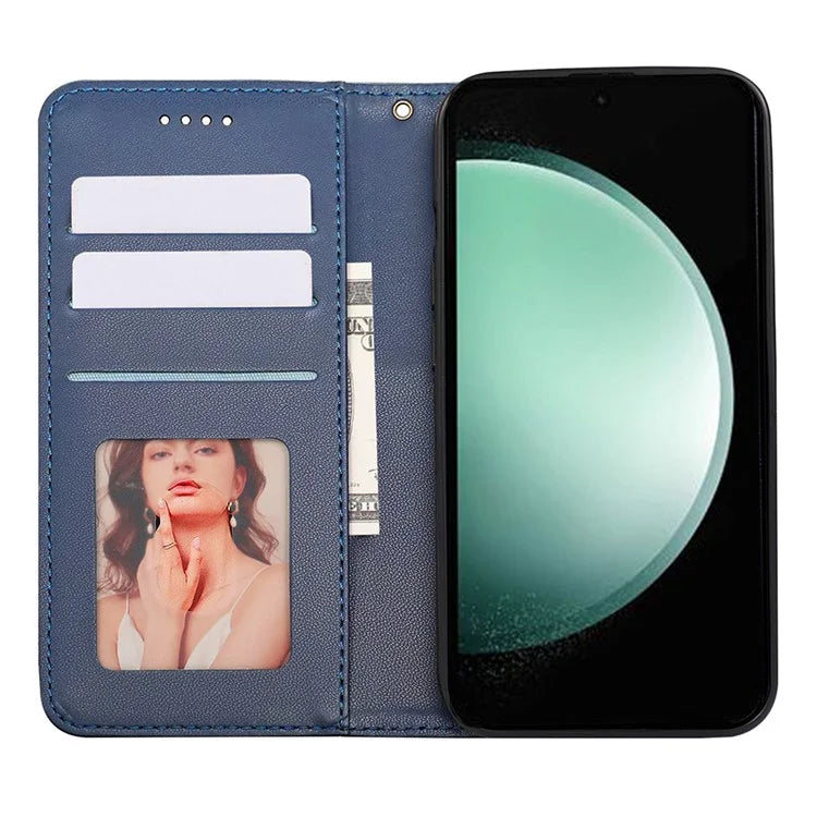 For Samsung Galaxy S24 FE Wallet Phone Case Strong Magnetic Checkered Pattern Imprint Leather Flip Cover