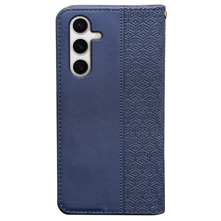 For Samsung Galaxy S24 FE Wallet Phone Case Strong Magnetic Checkered Pattern Imprint Leather Flip Cover