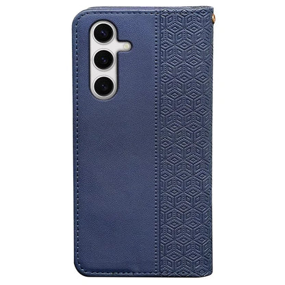 For Samsung Galaxy S24 FE Wallet Phone Case Strong Magnetic Checkered Pattern Imprint Leather Flip Cover