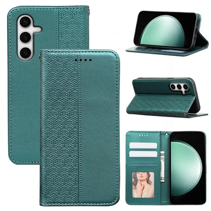 For Samsung Galaxy S24 FE Wallet Phone Case Strong Magnetic Checkered Pattern Imprint Leather Flip Cover